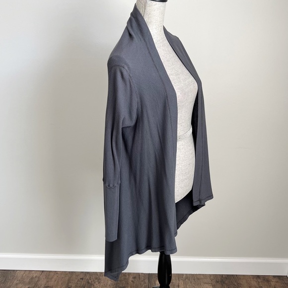 Long Sleeve Thermal Waffle Knit Handkerchief Cardigan Sweater Top Grey Small - Picture 6 of 13